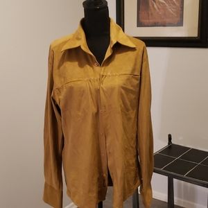 TAN FAUX SUEDE BUTTON FRONT SHIRT